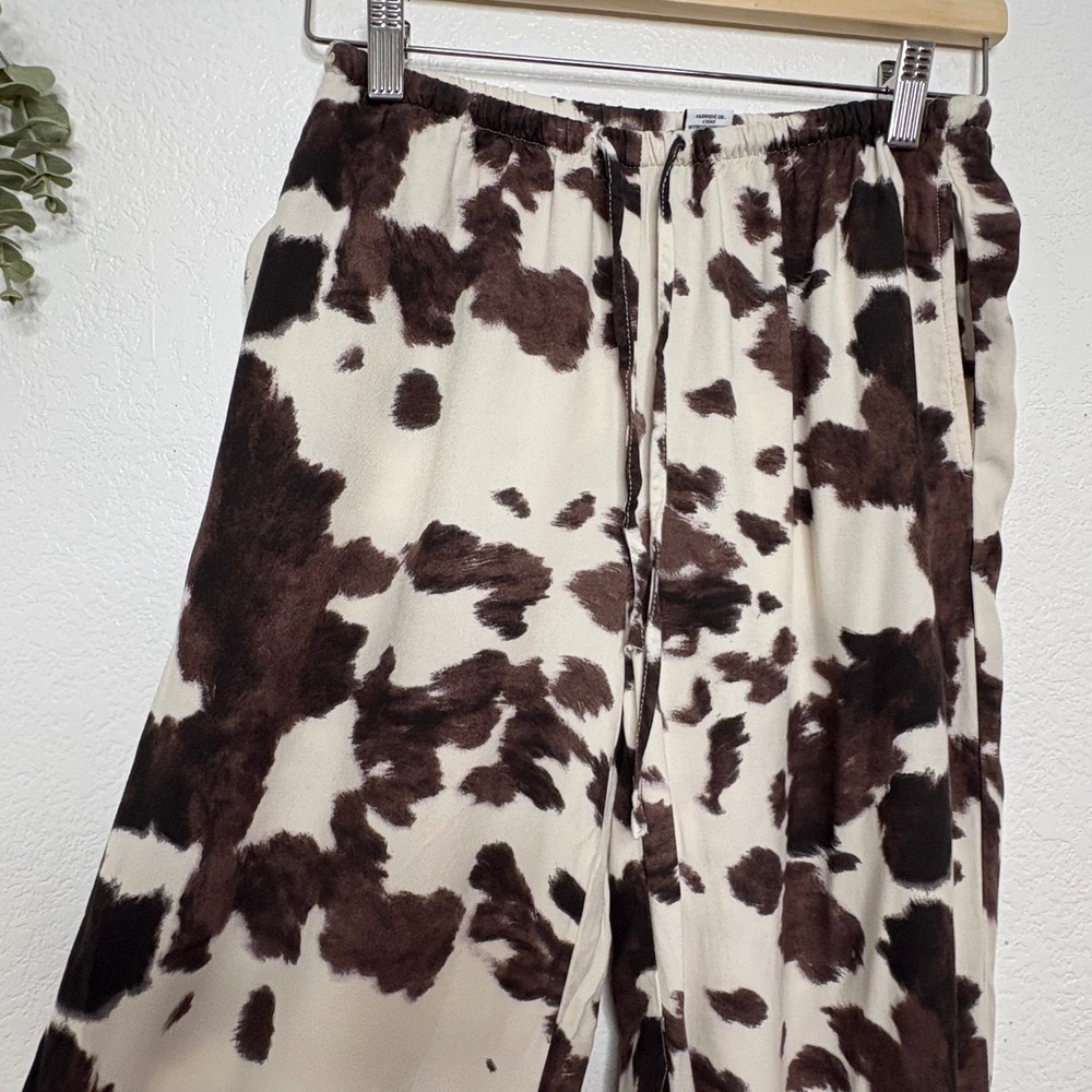 Sincerely Jules Brown Cow Print Wide Leg Elastic Waist Pants Small - Picture 3 of 10